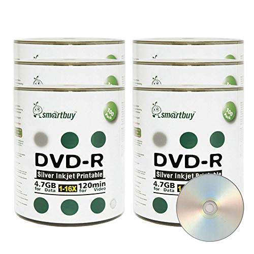 Smartbuy 600-disc 4.7gb/120min 16x DVD-R Silver Inkjet Hub Printable Blank Recordable Media Disc