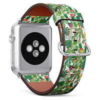 Compatible with Big Apple Watch 42mm, 44mm, 45mm (All Series) Leather Watch Wrist Band Strap Bracelet with Adapters (White Cactus)