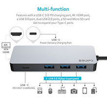Load image into Gallery viewer, EQUIPD USB C Hub, Aluminum USB Type C Adapter with 87W USB-C PD Charging Port, 4K HDMI Output, 3 USB 3.0 Ports, USB-C Port, Compatible MacBook Pro 13&quot; 15&quot;, MacBook Air 13&quot;, MacBook and More - Grey
