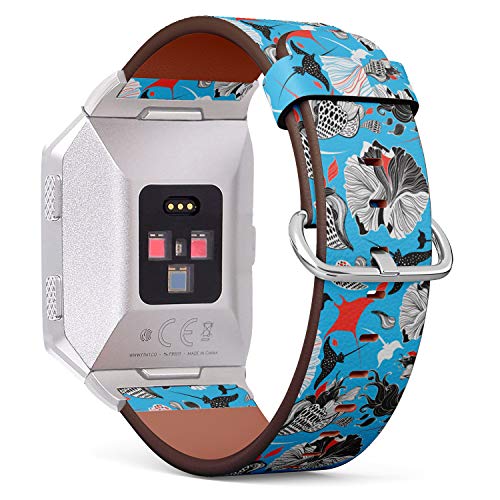 (Lovely Marine Pattern with Rays and Algae) Patterned Leather Wristband Strap for Fitbit Ionic,The Replacement of Fitbit Ionic smartwatch Bands