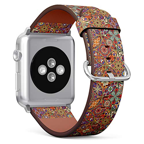 Compatible with Big Apple Watch 42mm, 44mm, 45mm (All Series) Leather Watch Wrist Band Strap Bracelet with Adapters (Decorative Mandalas Vintage)