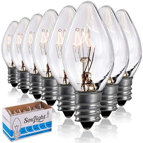 Salt Rock Lamp Bulb 15 Watt Replacement Bulbs for Himalayan Salt Lamps & Baskets, Chandeliers, Candle & Wax Warmers, Night Lights. Incandescent E12 Socket w/ Candelabra Base, C7, Clear