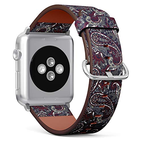 Compatible with Big Apple Watch 42mm, 44mm, 45mm (All Series) Leather Watch Wrist Band Strap Bracelet with Adapters (Paisley)