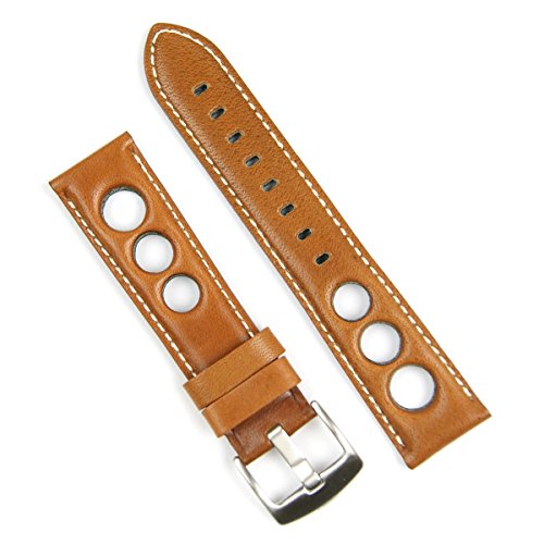 B & R Bands 20mm Tan Horween Leather Rallye Watch Strap Band White Stitch - Medium Length