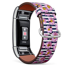 Load image into Gallery viewer, Replacement Leather Strap Printing Wristbands Compatible with Fitbit Charge 2 - Pink Daisy Floral Pattern on Stripes
