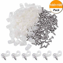 Load image into Gallery viewer, Hicarer 100 Pack 1/4 Inch R-type Clip Cable Fastener Wire Clamp Nylon Screw Mounting Electrical Grip Wire Clips with 100 Pack Screws for Wire Management
