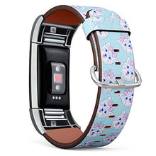 Load image into Gallery viewer, Replacement Leather Strap Printing Wristbands Compatible with Fitbit Charge 2 - Cute Dog Pattern on Blue Stripe Background
