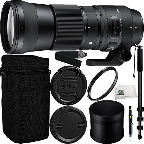 Sigma 150-600mm f/5-6.3 DG OS HSM Contemporary Lens for Nikon F Bundle Includes Manufacturer Accessories + 72 inch Monopod with Quick Release + UV Filter + Lens Pen + Microfiber Cleaning Cloth