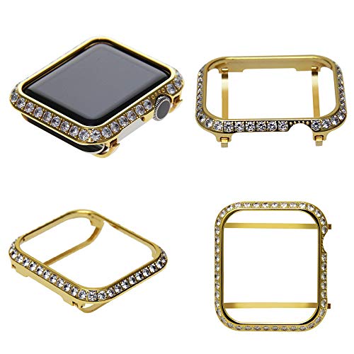 HJINVIGOUR 3.0mm Bling Spakling Bling Rhinestone Diamond Zircon Crystal Case Cover Bezel Handwork Inlaid Compatible Apple Watch Series 4 Series 5 (Gold, 44mm)