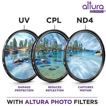 Load image into Gallery viewer, 62MM Altura Photo Professional Photography Filter Kit (UV, CPL Polarizer, Neutral Density ND4) for Camera Lens with 62MM Filter Thread + Filter Pouch
