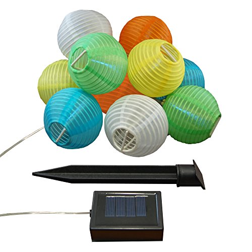 Lumabase Solar Powered String Lights with 10 Nylon Lanterns - Multicolor