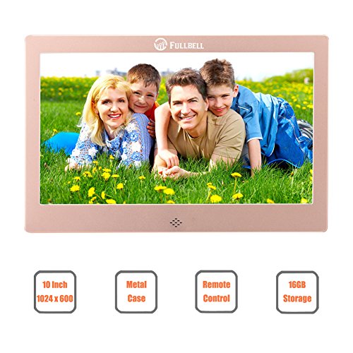 FULLBELL 10 Inch Digital Picture Frame, FU-DPF10RG with 1024x600 High Resolution Screen, Metal Case, 16GB Memory and IR Remoter (Rose Gold)