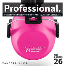 Load image into Gallery viewer, Vanderfields Earmuffs for Kids - Hearing Protection Muffs for Children Small Adults Women Foldable Design Ear Defenders Protector with Adjustable Padded Headband for Optimal Noise Reduction - Pink
