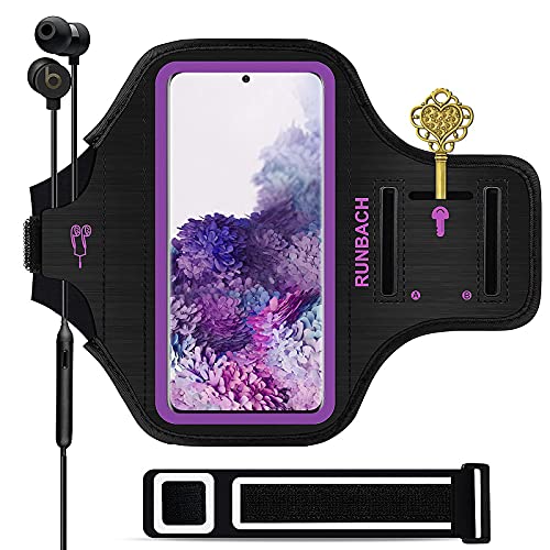 Galaxy S8+/S9+/S10+/S20+ Armband,RUNBACH Sweatproof Running Exercise Gym Bag with Key Holder and Card Slot for Samsung Galaxy Phones(Purple)