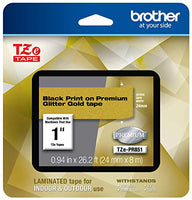 Brother P-touch TZe-PR851 Black Print on Premium Glitter Gold Laminated Tape 24mm (0.94) wide x 8m (26.2) long