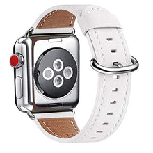 Load image into Gallery viewer, WFEAGL Compatible With iWatch Band 38mm 40mm 42mm 44mm, Top Grain Leather Band for iWatch SE &amp; Series 6,Series 5,Series 4,Series 3,Series 2,Series 1,Edition(White Band+Silver Adapter, 38mm 40mm 41mm)
