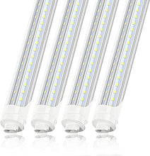 Load image into Gallery viewer, JESLED 8FT LED Bulbs Light - 72W 5000K Daylight, Clear Cover, R17D/HO Base, 7200LM, 110W Equivalent Fluorescent Tubes F96T12/DW/HO, Rotate V Shaped, Dual-Ended Powered, Ballast Bypass, Pack of 4
