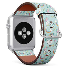 Load image into Gallery viewer, Compatible with Small Apple Watch 38mm, 40mm, 41mm (All Series) Leather Watch Wrist Band Strap Bracelet with Adapters (Beautiful Unicorns Pop Art On)
