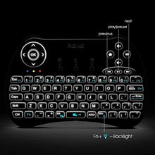 Load image into Gallery viewer, (Backlit Version)REIIE H9+ Backlit Wireless Mini Handheld Remote Keyboard with Touchpad Work for PC,Raspberry Pi 2, Android TV Box ,KODI,Windows 7 8 10
