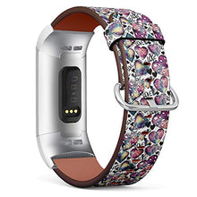 Load image into Gallery viewer, Replacement Leather Strap Printing Wristbands Compatible with Fitbit Charge 3 / Charge 3 SE - Pattern with Fitbit Watercolor Hearts, Vivid Nebula, Black Dots and Word Love
