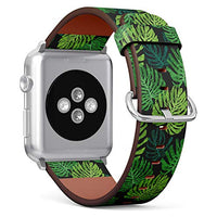 Compatible with Small Apple Watch 38mm, 40mm, 41mm (All Series) Leather Watch Wrist Band Strap Bracelet with Adapters (Tropical Monstera)