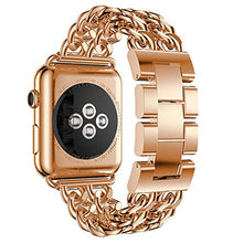 Load image into Gallery viewer, Compatible with Apple Watch Band 38mm 40mm 42mm 44mm, Fashion Denim Chain Alloy Stainless Steel Jewelry Buckle Watch Straps Compatible for Apple Watch Series 4 3 2 1 (Rose Gold, 38mm)

