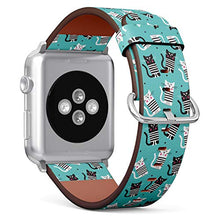 Load image into Gallery viewer, S-Type iWatch Leather Strap Printing Wristbands for Apple Watch 4/3/2/1 Sport Series (38mm) - Cute cat Illustration on Turquoise Background
