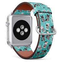 S-Type iWatch Leather Strap Printing Wristbands for Apple Watch 4/3/2/1 Sport Series (38mm) - Cute cat Illustration on Turquoise Background