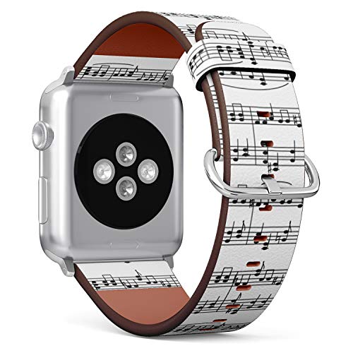 S-Type iWatch Leather Strap Printing Wristbands for Apple Watch 4/3/2/1 Sport Series (42mm) - Pattern of Music Stave Notes on a White Background