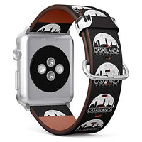 S-Type iWatch Leather Strap Printing Wristbands for Apple Watch 4/3/2/1 Sport Series (42mm) - Casablanca Full Moon Night Skyline Silhouette Design City