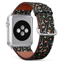 Load image into Gallery viewer, S-Type iWatch Leather Strap Printing Wristbands for Apple Watch 4/3/2/1 Sport Series (38mm) - Eifel Tower Paris and Roses Flowers Pattern
