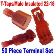 Load image into Gallery viewer, (50) T-Taps/Male Insulated 22-18 Ga Wire Connectors Car Audio Terminals USA
