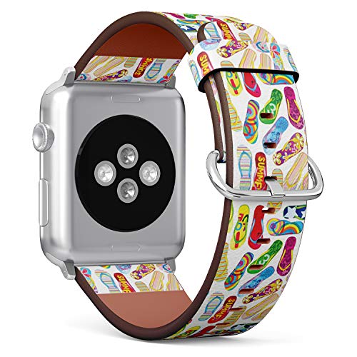 Q-Beans Watchband, Compatible with Big Apple Watch 42mm / 44mm, Replacement Leather Band Bracelet Strap Wristband Accessory // Colorful Flip Flops Pattern