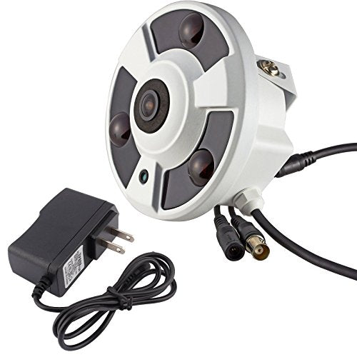 Vanxse CCTV 1200tvl Hd Sony Cmos 3pcs Array LEDs Ir-Cut 1.8mm fisheye Lens Panoramic 360 Degree Armour Dome Security Camera Analog Surveillance Camera +DC12V1A Power Adapter Supply