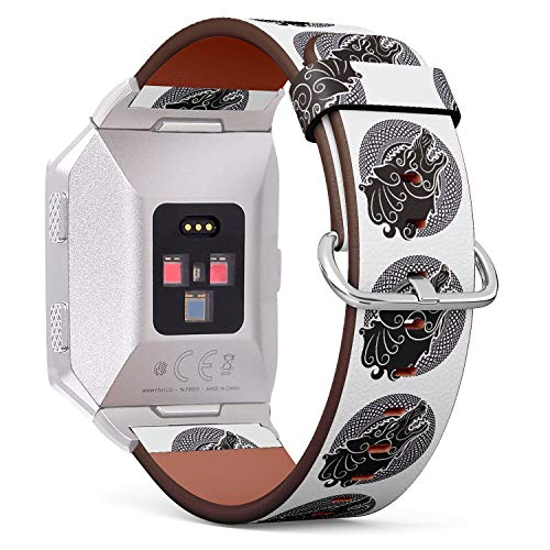 (Howling Wolf in Celtic Ornament) Patterned Leather Wristband Strap for Fitbit Ionic,The Replacement of Fitbit Ionic smartwatch Bands
