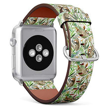 Load image into Gallery viewer, S-Type iWatch Leather Strap Printing Wristbands for Apple Watch 4/3/2/1 Sport Series (38mm) - Watercolor Sloth and Tropical Leaves

