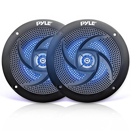 Pyle Marine Waterproof Speakers 6.5 - Low Profile Slim Style Wakeboard Tower and Weather Resistant Outdoor Audio Stereo Sound System with LED Lights and 240 Watt Power - 1 Pair in Black - PLMRS63BL