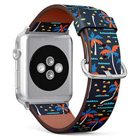 S-Type iWatch Leather Strap Printing Wristbands for Apple Watch 4/3/2/1 Sport Series (38mm) - Vintage Beach Pattern with Sand, Palms and Waves