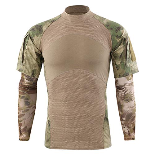 iYYVV Mens Camouflage Patchwork Short Sleeve with Arm Cover Sleeves Shirt Top Blouse