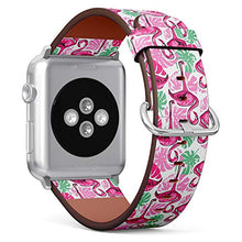 Load image into Gallery viewer, Compatible with Apple Watch (38/40 mm) Series 5, 4, 3, 2, 1 // Leather Replacement Bracelet Strap Wristband + Adapters // Flamingo Tropical Design
