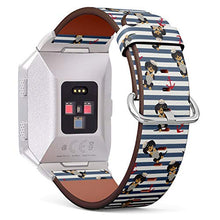Load image into Gallery viewer, (Dachshund Puppy in a Sailorman Costume with Anchors Pattern) Patterned Leather Wristband Strap for Fitbit Ionic,The Replacement of Fitbit Ionic smartwatch Bands
