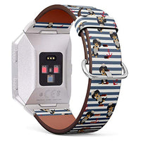 (Dachshund Puppy in a Sailorman Costume with Anchors Pattern) Patterned Leather Wristband Strap for Fitbit Ionic,The Replacement of Fitbit Ionic smartwatch Bands