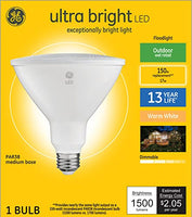 GE Ultra Bright LED Floodlight Bulb, Outdoor Floodlight, PAR38 Bulb Type, Warm White, Medium Base, Dimmable (1 Pack)