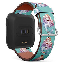 Load image into Gallery viewer, Replacement Leather Strap Printing Wristbands Compatible with Fitbit Versa - Mermaid Illustration in Turquoise Background
