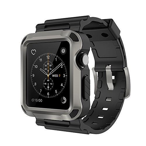 Simpeak Rugged Protective Case With Black Strap Bands Compatible With Apple Watch Series 3 Series 2