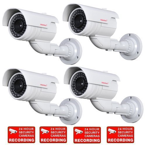 VideoSecu 4 of Dummy Bullet Security Cameras Fake CCTV Surveillance Imitation IR Infrared LEDs with Flashing Light C6B