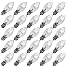 Load image into Gallery viewer, 25 Pack Clear Replacement Bulbs, C7 Outdoor String Light Bulbs, C7/E12 Candelabra Base, 5 Watt-Clear
