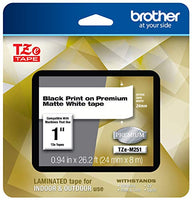 Brother P-touch TZe-M251 Black Print on Premium Matte White Laminated Tape 24mm (0.94) wide x 8m (26.2) long