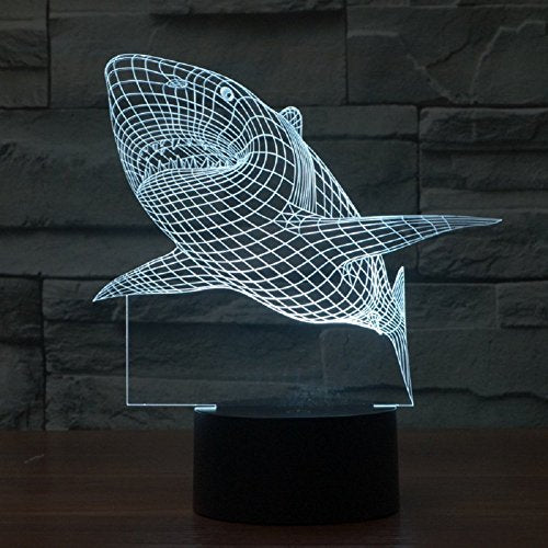 Optical Illusion Lamp Shark Shape Table Night Lamp,USB Touch Button 3D LED Color Change Lamp for Christmas Kids Gifts