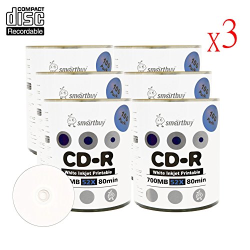 Smartbuy 1800-disc 700mb/80min 52x CD-R White Inkjet Hub Printable Blank Recordable Media Disc
